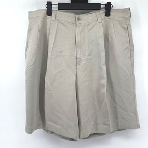 Tommy Bahama Mens 36 Khaki 100% Silk Pleated Relaxed Fit Casual Shorts 9"